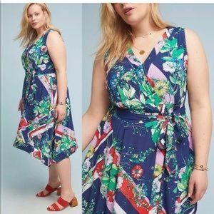 Anthro Maeve A+ Spirited Wrap Floral Midi Dress